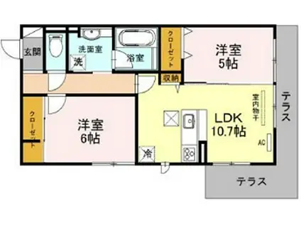 ボヌール壬生(2LDK/1階)の間取り写真