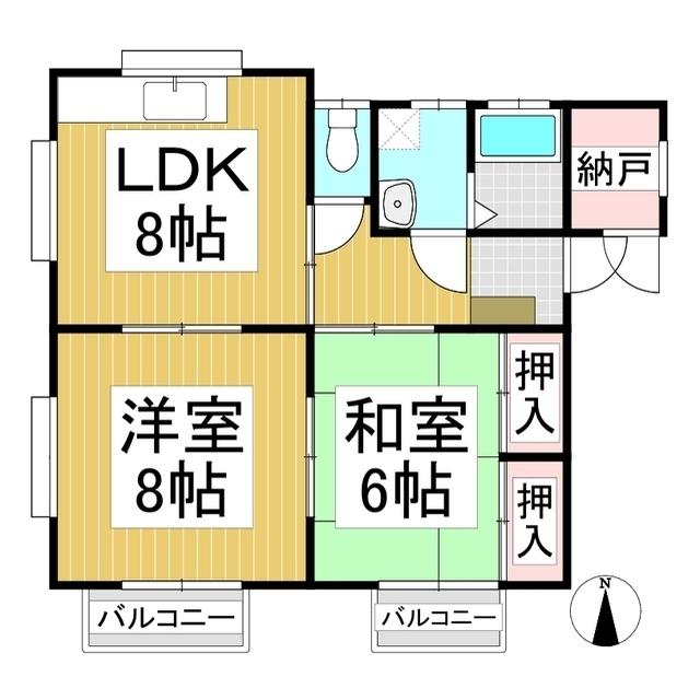 サンハイツメイプル B棟(2LDK/1階)の間取り写真