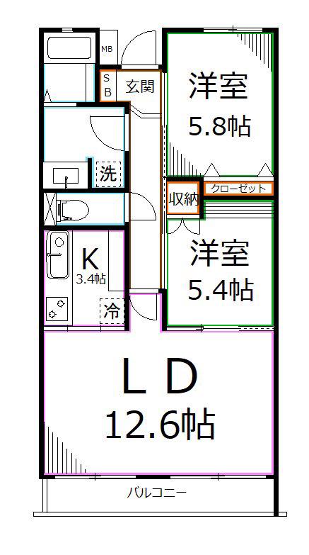 LANAI GRACE KUNITACHI(2LDK/1階)の間取り写真