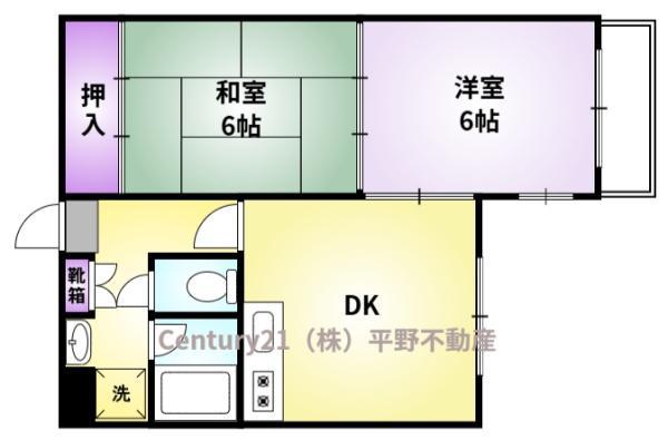 ハイランド松ヶ枝(2DK/3階)の間取り写真