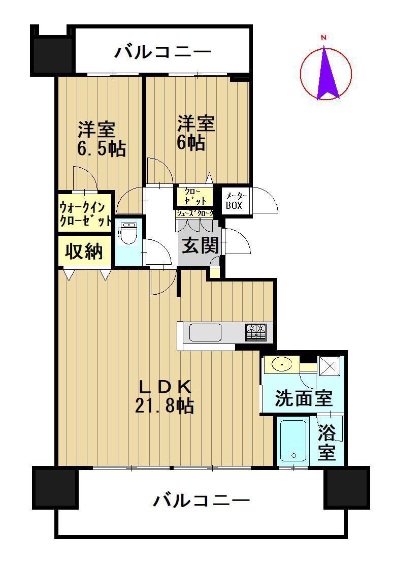 ポレスター弘前プレミアム(2LDK/6階)の間取り写真