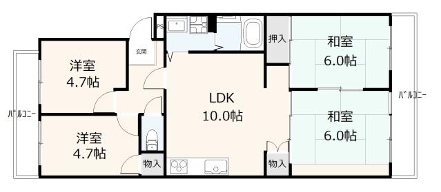 エメラルドマンション五日市保井田(4LDK/5階)の間取り写真