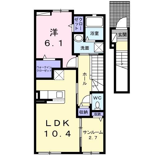シーズンヴィヴァーチェM(1LDK/2階)の間取り写真