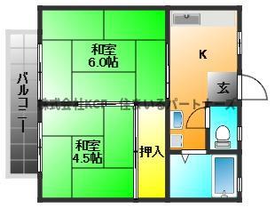 つばきコーポ(2DK/2階)の間取り写真