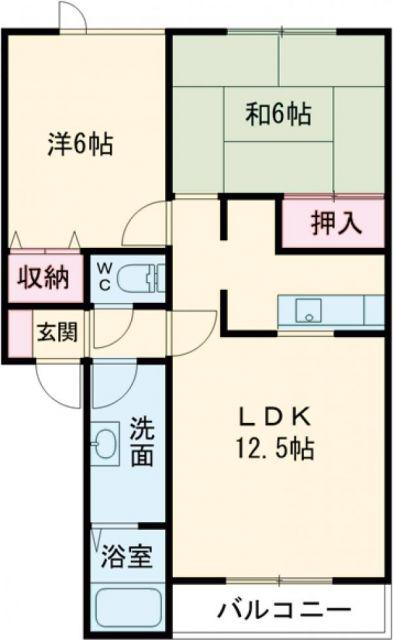 トータス西桔梗C棟(2LDK/2階)の間取り写真