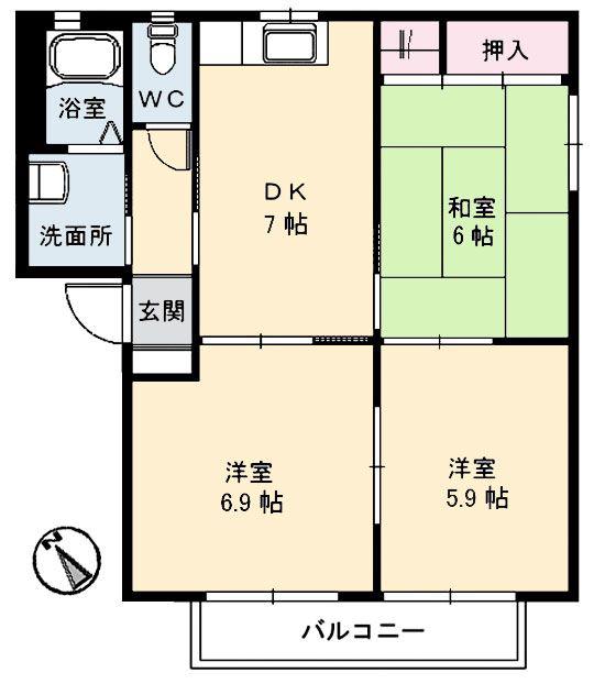 メゾンブリエ II(3DK/2階)の間取り写真