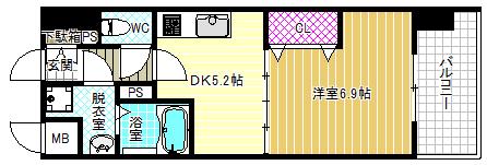 ビバーチェ鷺洲(1DK/2階)の間取り写真