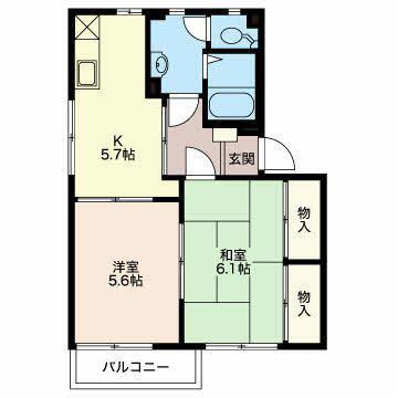 コート岡田屋 D棟(2K/1階)の間取り写真
