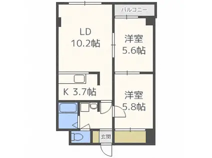 グランディール(2LDK/3階)の間取り写真