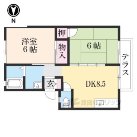 パティオインB棟(2DK/1階)の間取り写真