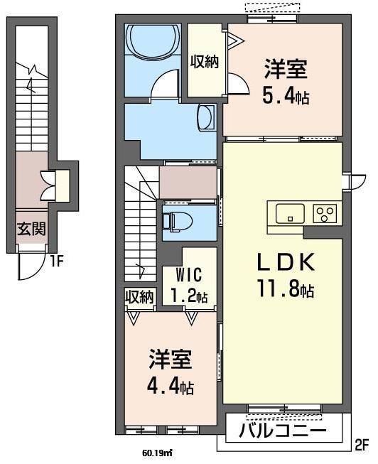 ボヌールIII(2LDK/2階)の間取り写真