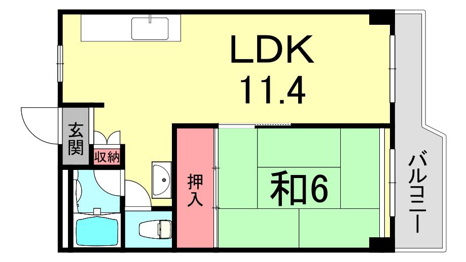 バッハレジデンス芦屋ウエスト(1LDK/3階)の間取り写真