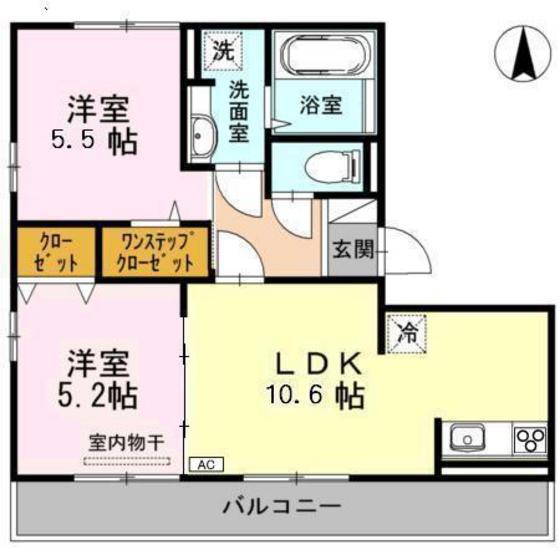 グランソレイユ西原(2LDK/2階)の間取り写真