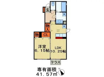 ラ・リアン B棟(1LDK/1階)の間取り写真