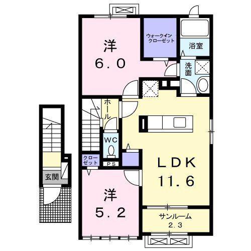 ゼフィールA(2LDK/2階)の間取り写真