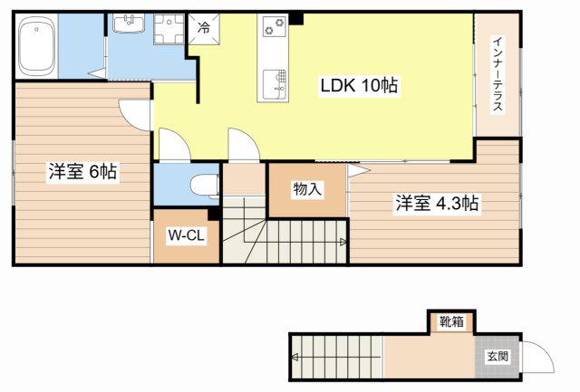 草津市川原2丁目アパート(2LDK/2階)の間取り写真