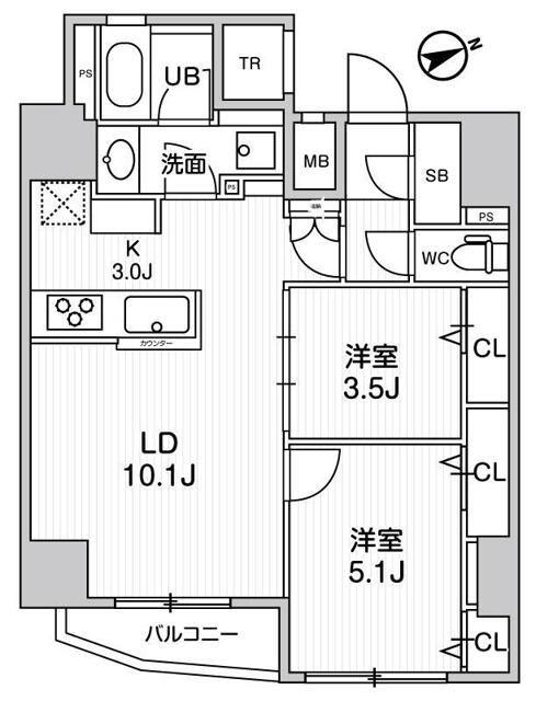 グラシアプレイス浅草橋(2LDK/5階)の間取り写真