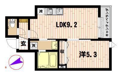 ヘーベルフラット登戸(1LDK/2階)の間取り写真