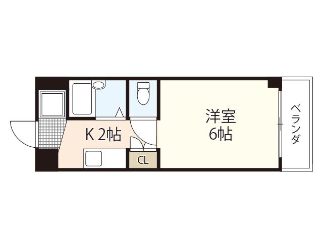 アヴニール古市橋(1K/2階)の間取り写真