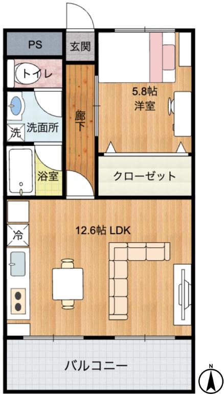 パークサイドレジデンス(1LDK/4階)の間取り写真