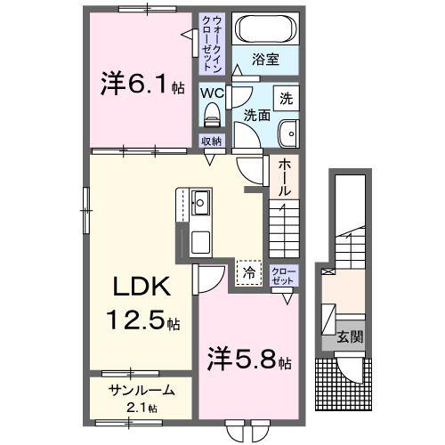 パルファン・サクラ II(2LDK/2階)の間取り写真