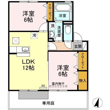 サンハイツ大麻B(2LDK/1階)の間取り写真