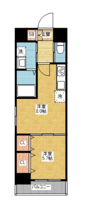 ドゥナーレ東別院(1LDK/6階)の間取り写真
