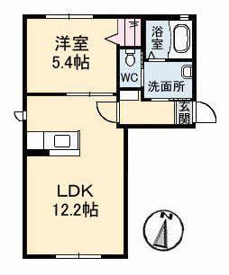 グランラシュレ C棟(1LDK/1階)の間取り写真