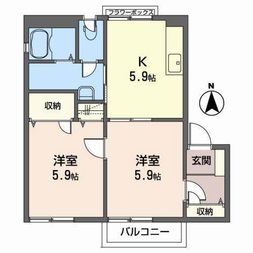 グランソレイユC(2K/1階)の間取り写真