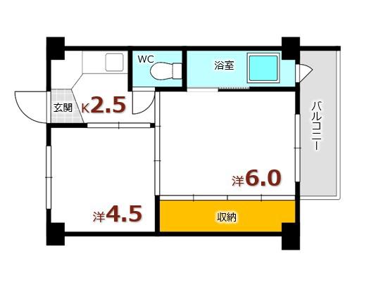 ビレッジハウス畑賀(2K/3階)の間取り写真