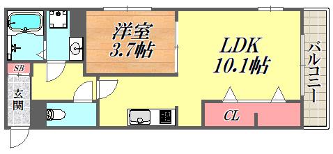 セジュール武庫之荘(1LDK/3階)の間取り写真