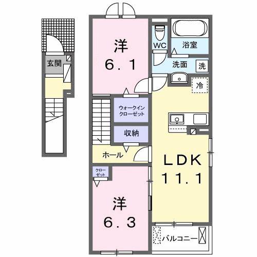 モンレーヴ(2LDK/2階)の間取り写真