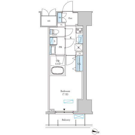 ロイジェントパークス千葉中央(1K/13階)の間取り写真