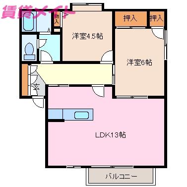 ビレッジ石塚 E棟(2LDK/1階)の間取り写真
