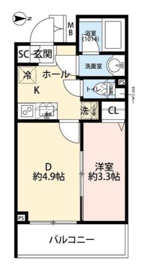 プレール・ドゥーク赤塚(1DK/2階)の間取り写真