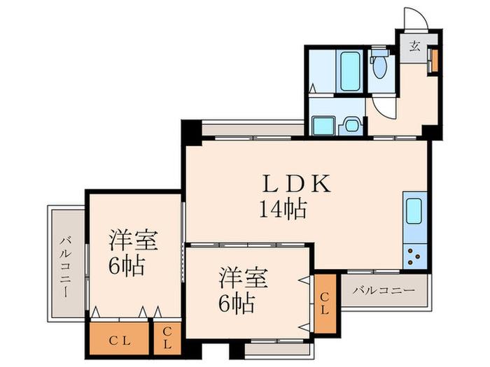 ヴェーチェル小倉北(2LDK/3階)の間取り写真