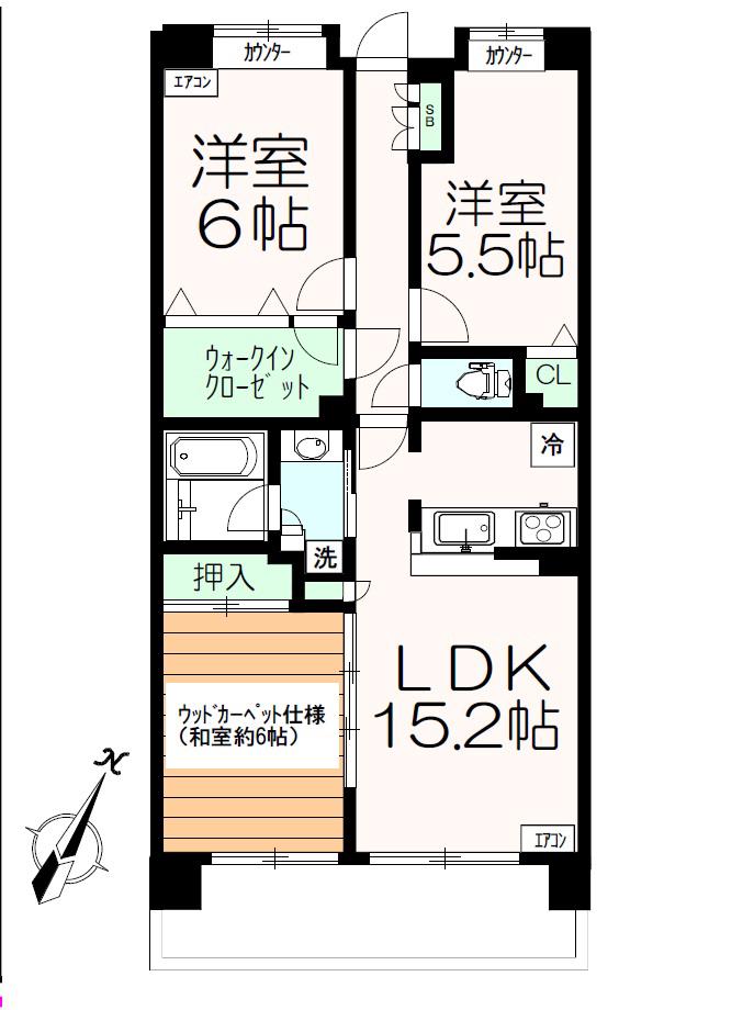 クレストフォルム武蔵野ガーデンコート(3LDK/4階)の間取り写真