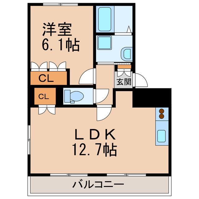 名鉄小牧線 味美駅(名鉄) 徒歩14分 3階建 築17年(1LDK/2階)の間取り写真
