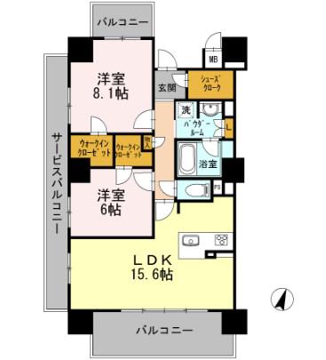 ロイヤルパークスERささしま サウス(2LDK/10階)の間取り写真