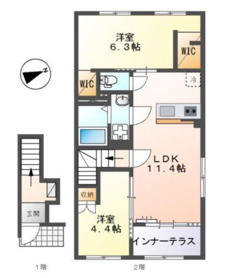 宮前区平4丁目アパート(2LDK/2階)の間取り写真