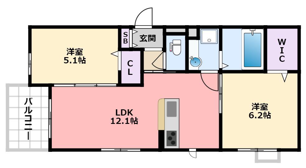 セジュール浜甲子園(2LDK/2階)の間取り写真