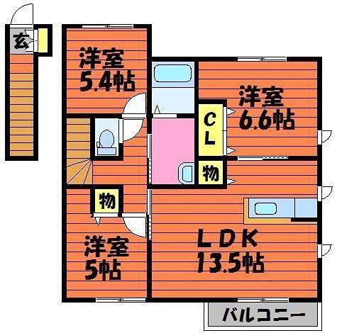 プレインパインB(3LDK/2階)の間取り写真