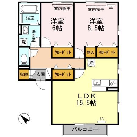 ボナールIII(2LDK/2階)の間取り写真