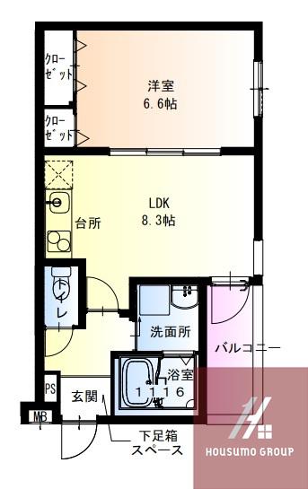 フジパレス松虫通ウエスト(1LDK/2階)の間取り写真