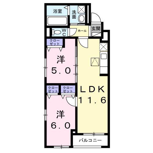 ヒカルサ大阪南恩加島(2LDK/1階)の間取り写真