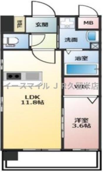 PROUDII花畑(1LDK/2階)の間取り写真