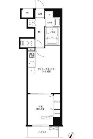 エスペランサ西大井(1DK/4階)の間取り写真