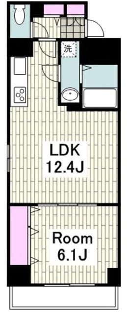 FLAT-K白楽(1LDK/6階)の間取り写真