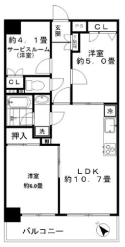 ハル菊名2(2SLDK/4階)の間取り写真