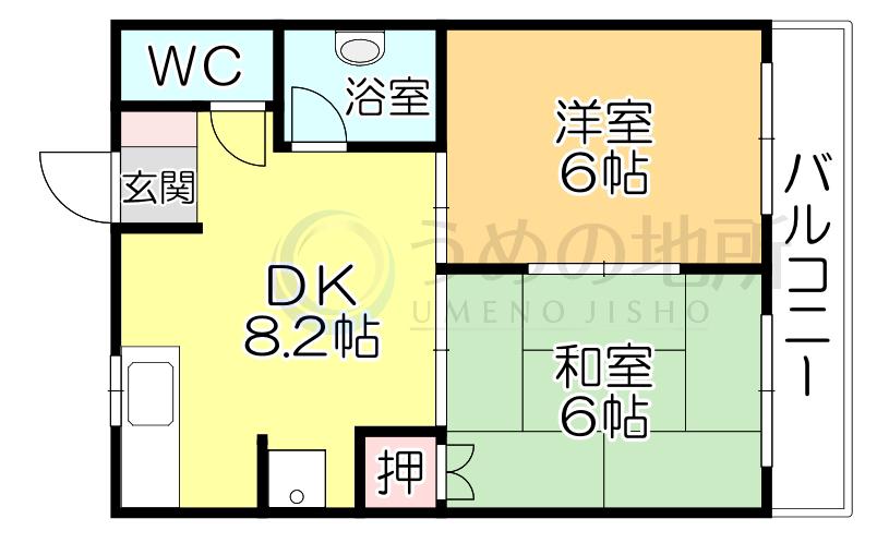 アザレアハイツ蒲池(2DK/2階)の間取り写真